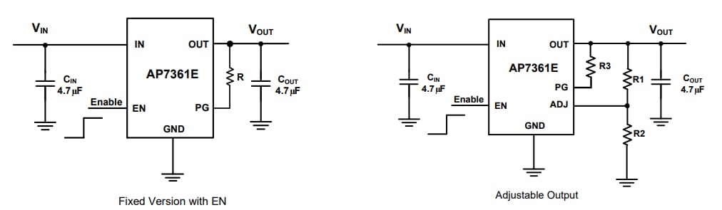 Schéma du circuit d'application - Diodes Incorporated Régulateur de faible chute de tension AP7361E
